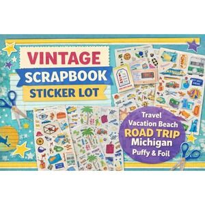 Vintage Scrapbook Sticker Lot Travel Vacation Beach Road Trip Michigan Puffy Foi